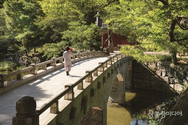 다리를 건너 절로 들어간다는 것은 속세에서 피안의 세계, 즉 불국토에 이른다는 상징성을 갖고 있다.